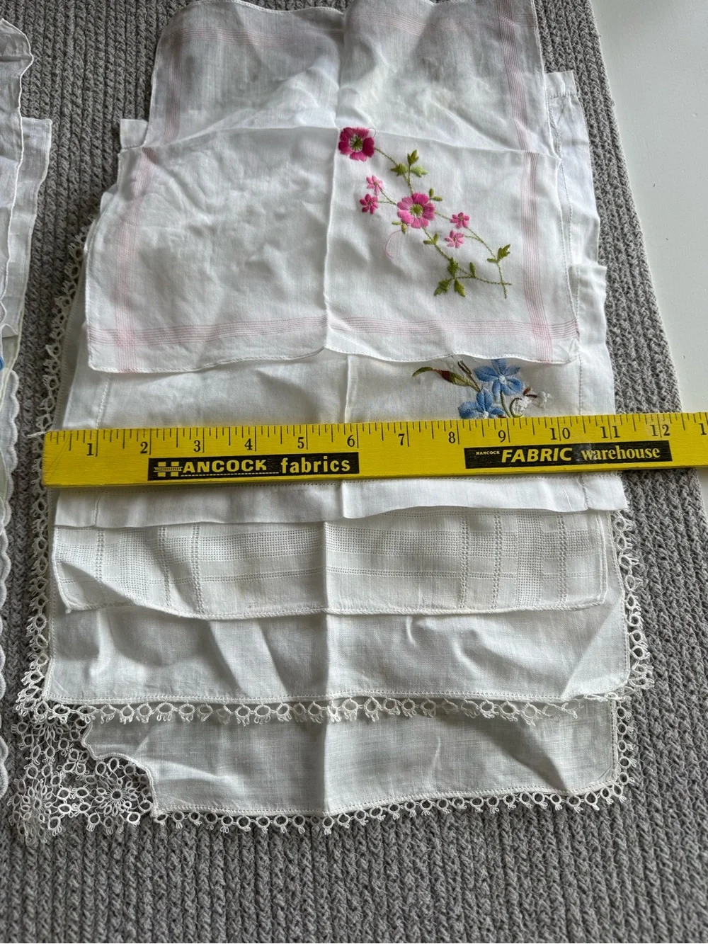 Vintage Set of 12 Floral Embroidered White Ivory Floral Linen Cotton Napkins